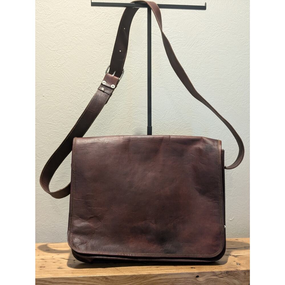 Brown No Fabric Content Canvas Lined Shoulder Strap Brief Bag